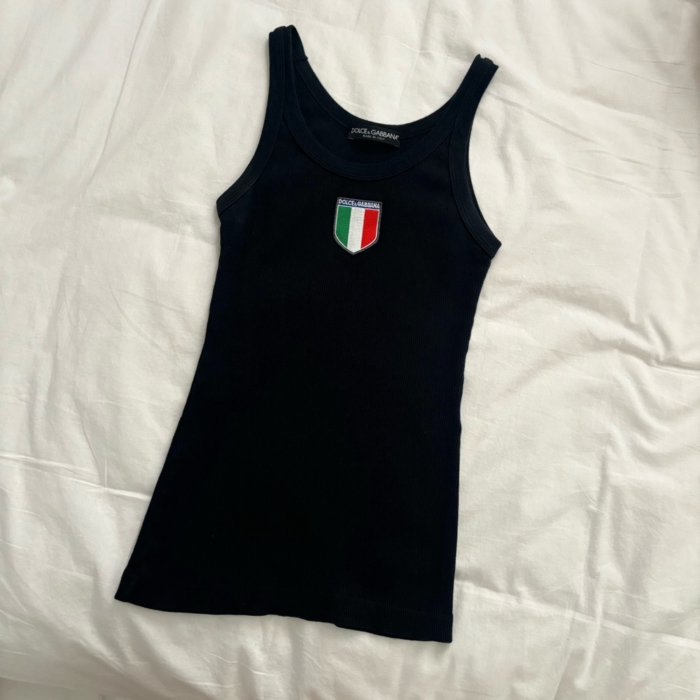 Dolce & Gabbana Black Ribbed Tank with Italian Shield Patch - Picture 2 of 7